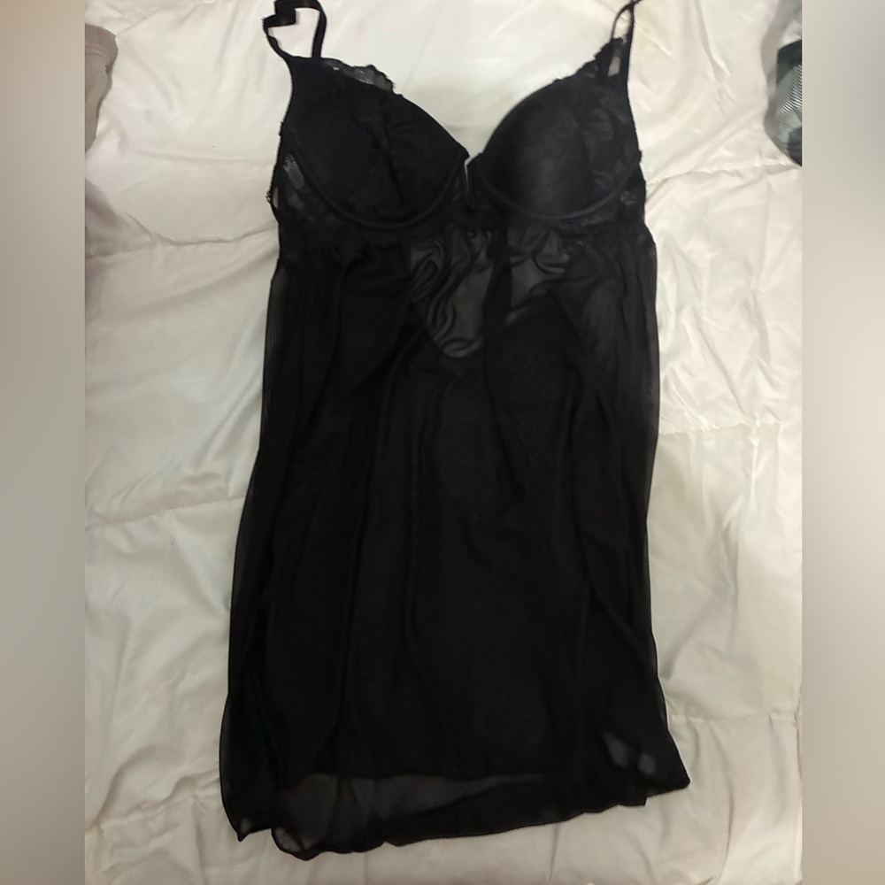 Sheer Black Lace-Trim Chemise Slip
